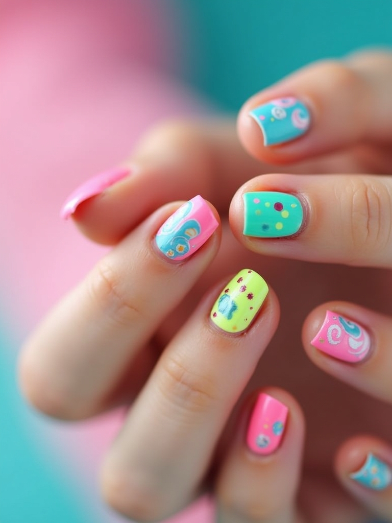 vibrant neon nail art