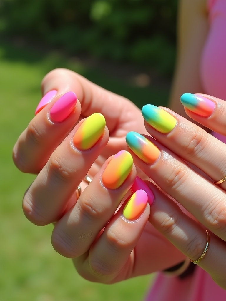 vibrant neon ombre nails