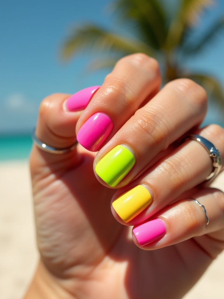 vibrant neon summer manicure