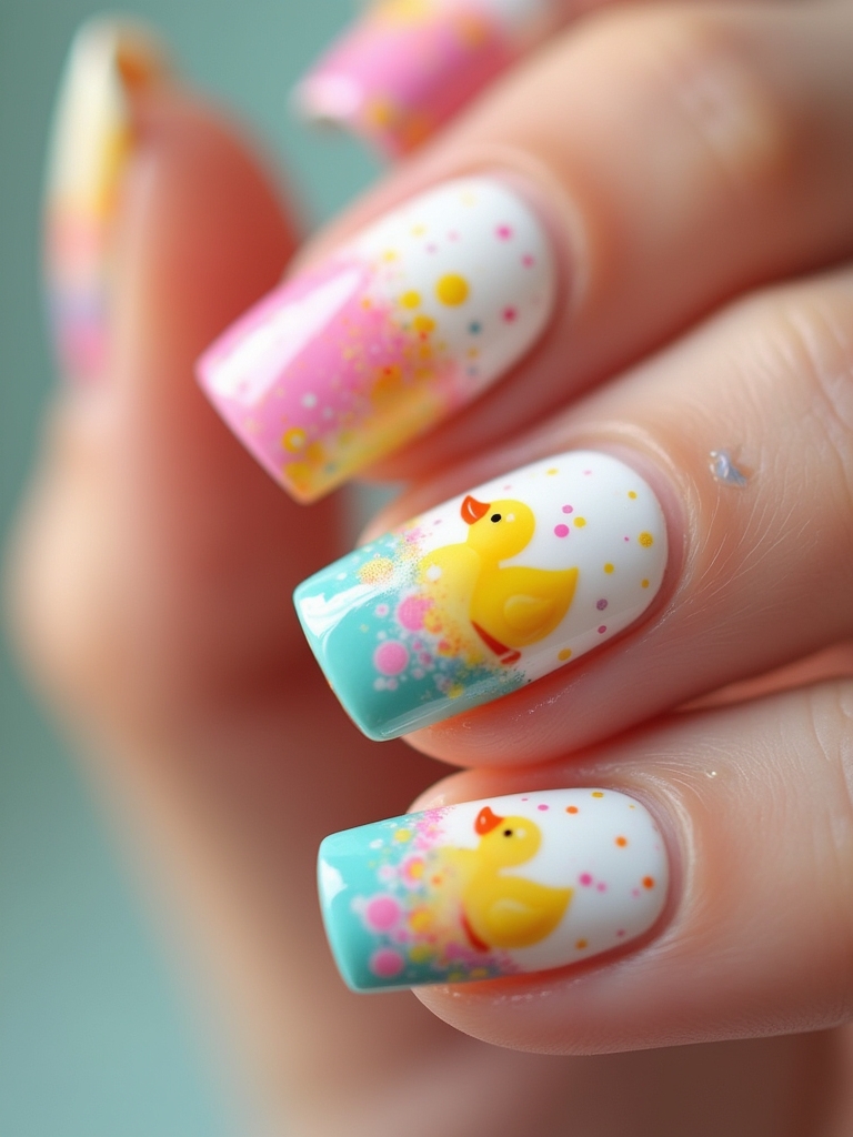 vibrant rainbow duck nails