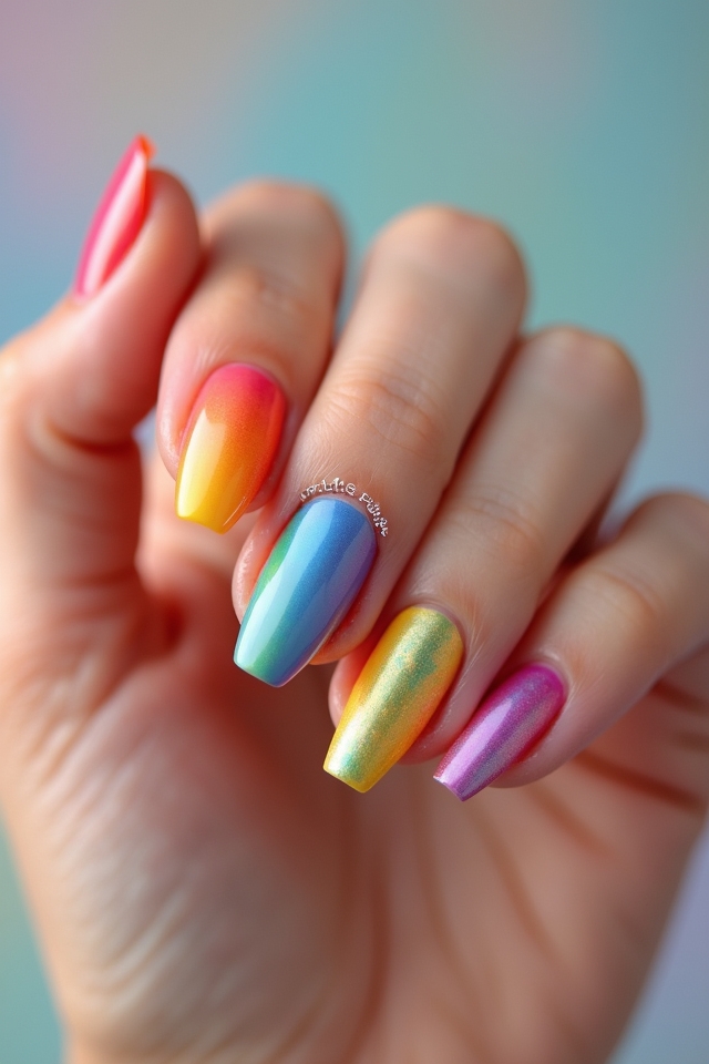 vibrant rainbow nail art
