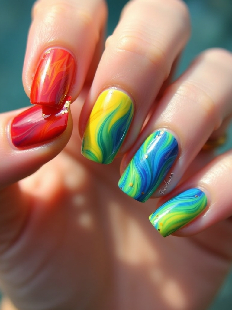 vibrant rainbow nail design