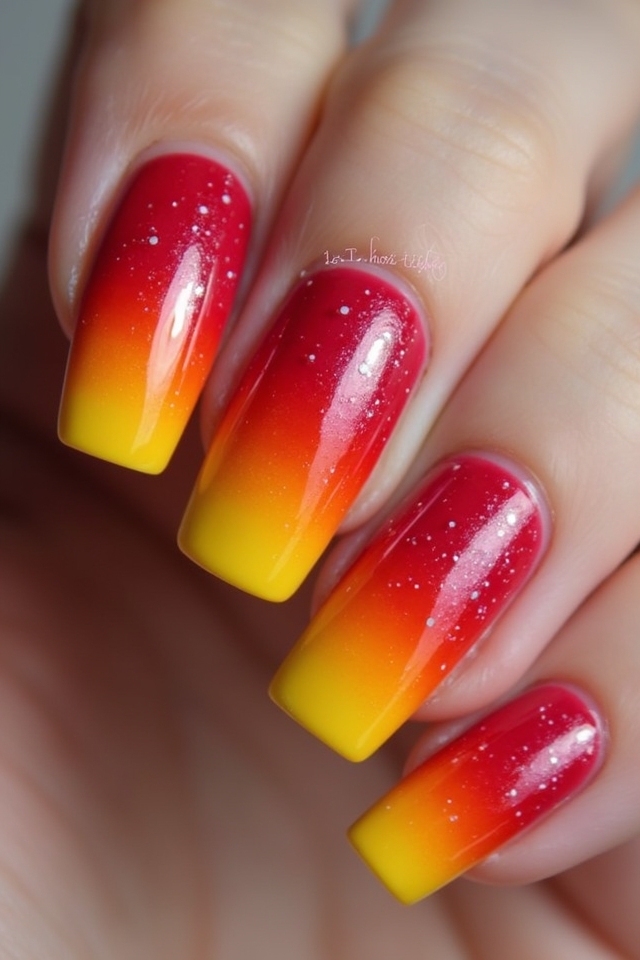 vibrant rainbow ombr nails
