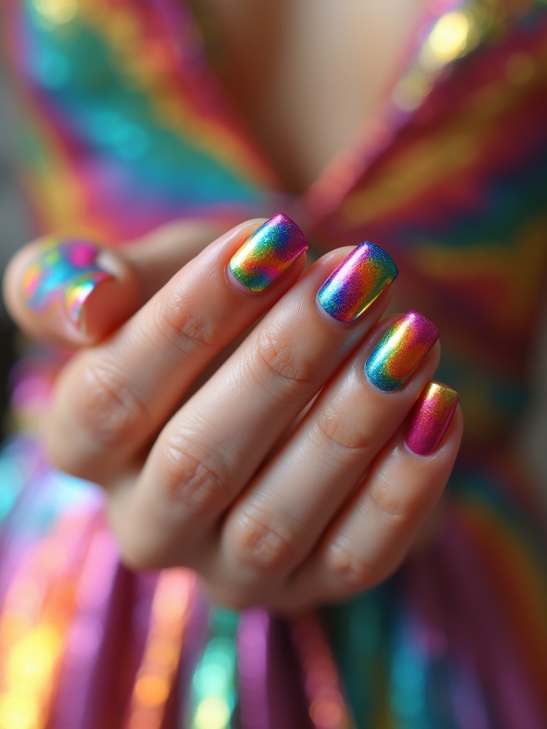 vibrant rainbow swirl nails