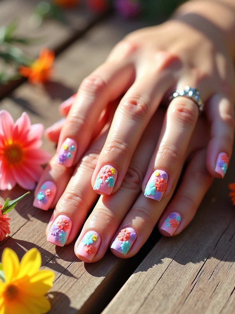 vibrant summer floral nails