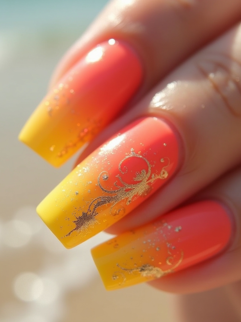vibrant summer gradient nails