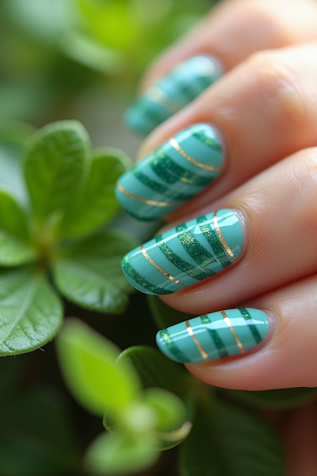 vibrant teal striped nails