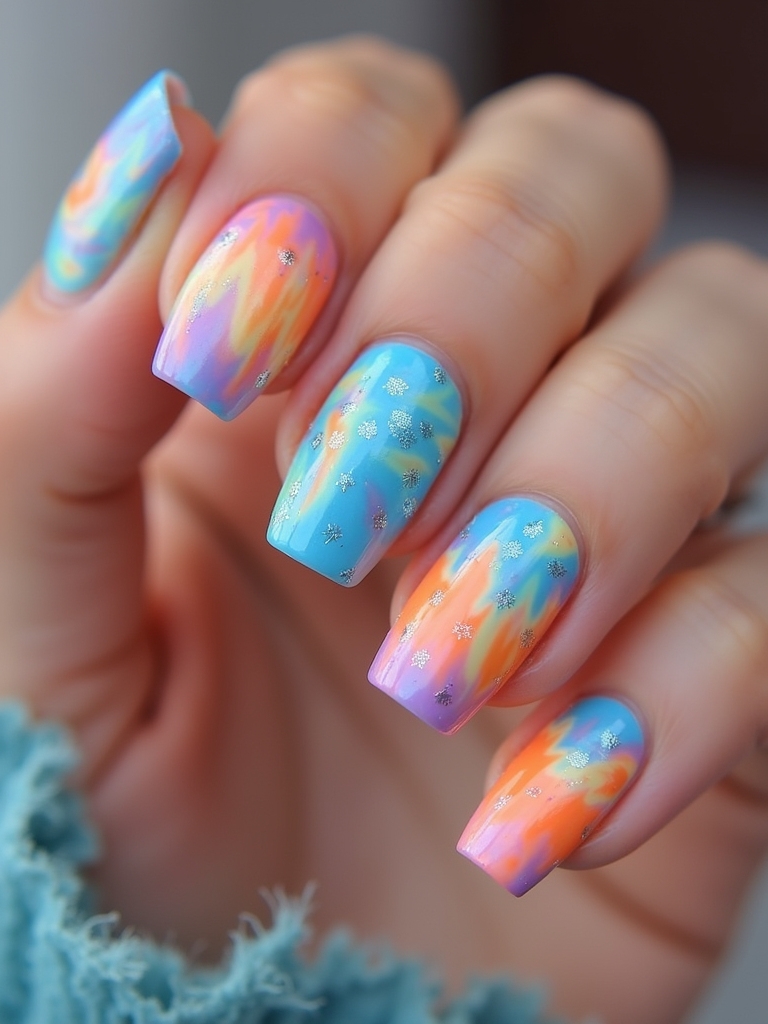 vibrant tie dye nail designs