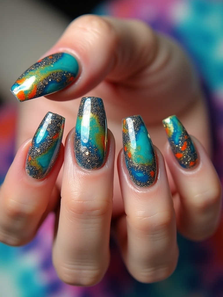 vibrant tie dye nail designs
