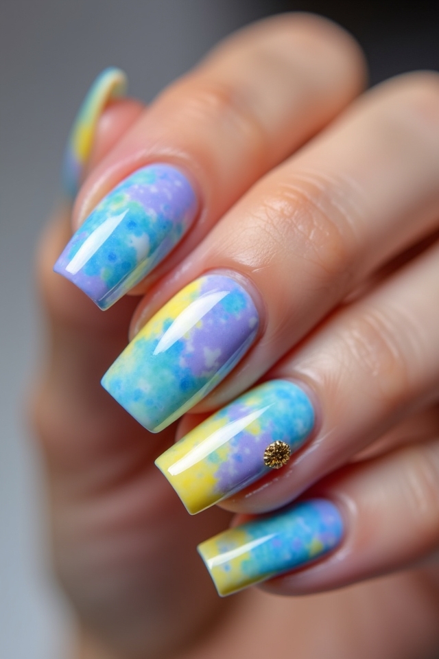 vibrant tie dye square nails