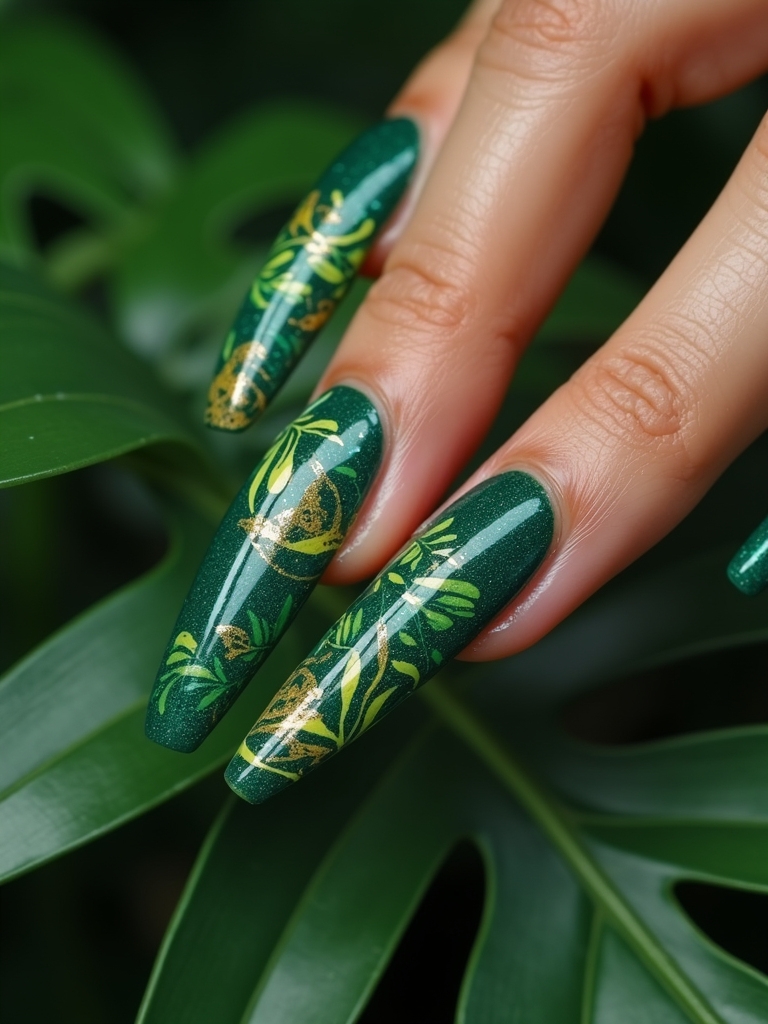 vibrant tropical leaf manicures