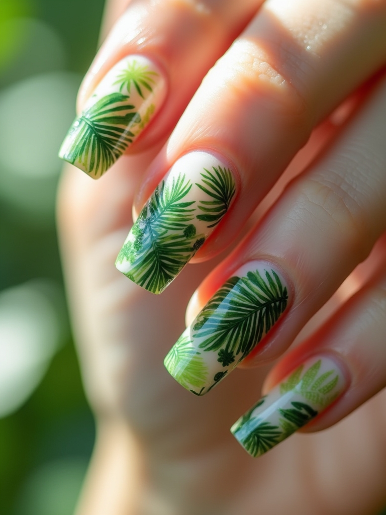 vibrant tropical leaf nails