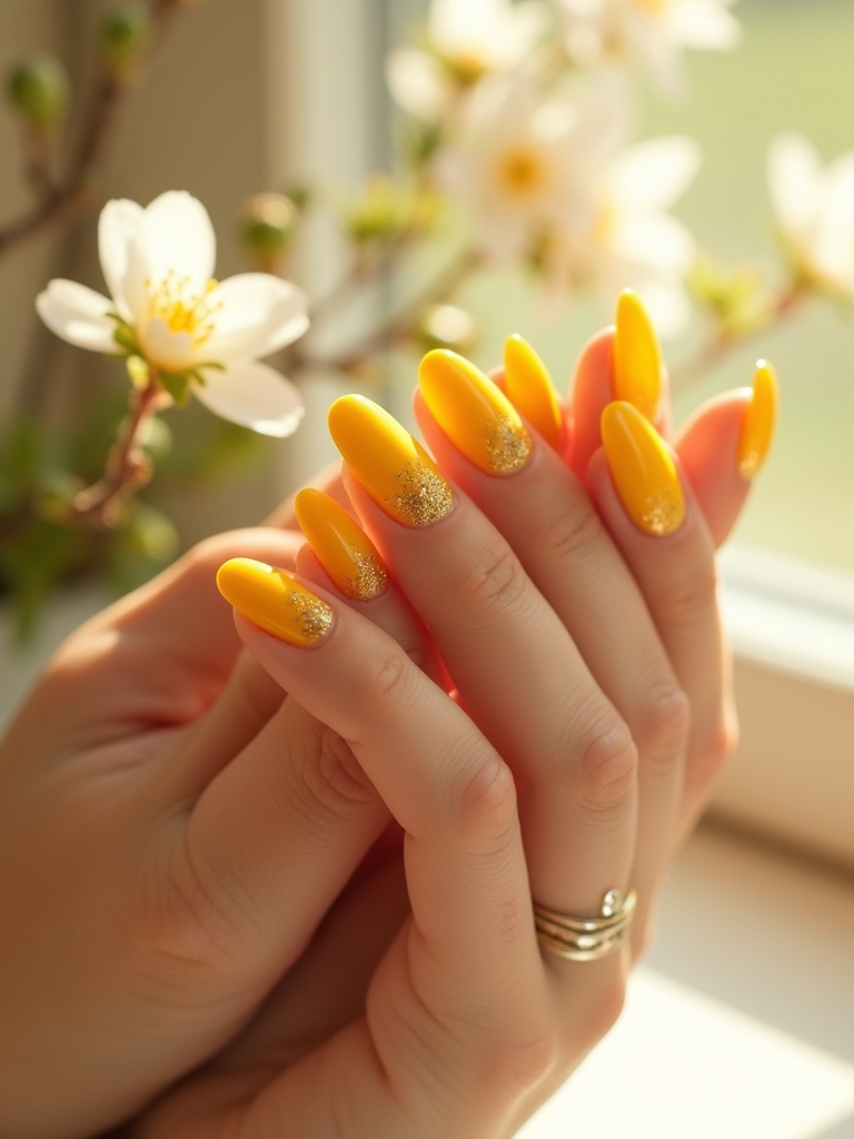 vibrant yellow watercolor nails