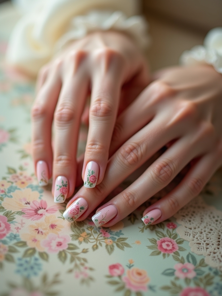 vintage floral nail design