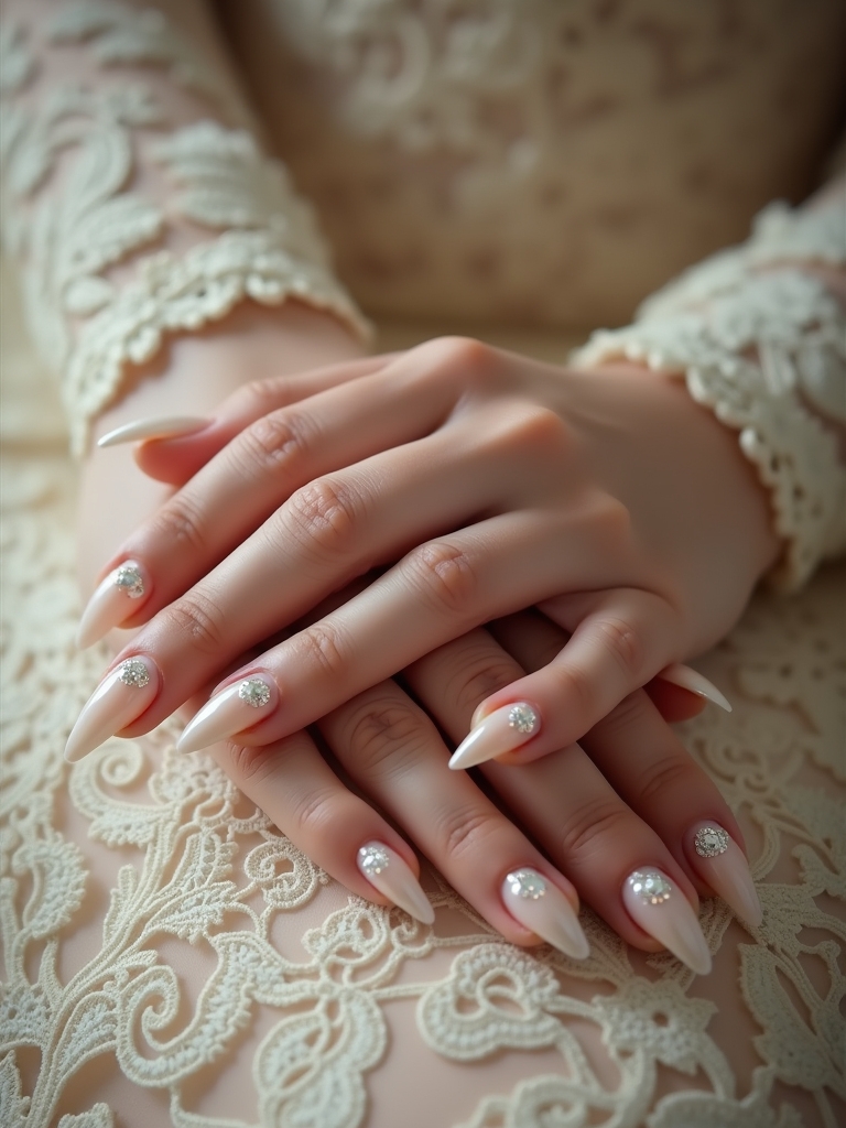 vintage pearl lace nails
