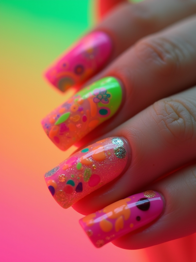 vivid neon nail art