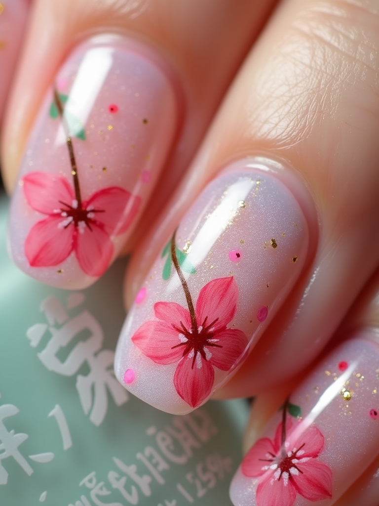 watercolor cherry nail art