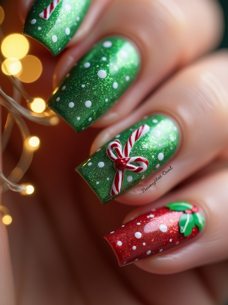 whimsical elf themed nail art