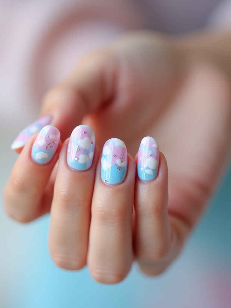 whimsical pastel cloud nails
