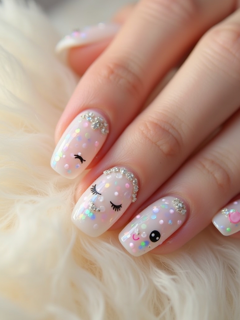 whimsical pearl character nails