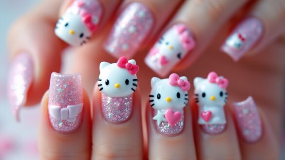 adorable hello kitty nail designs