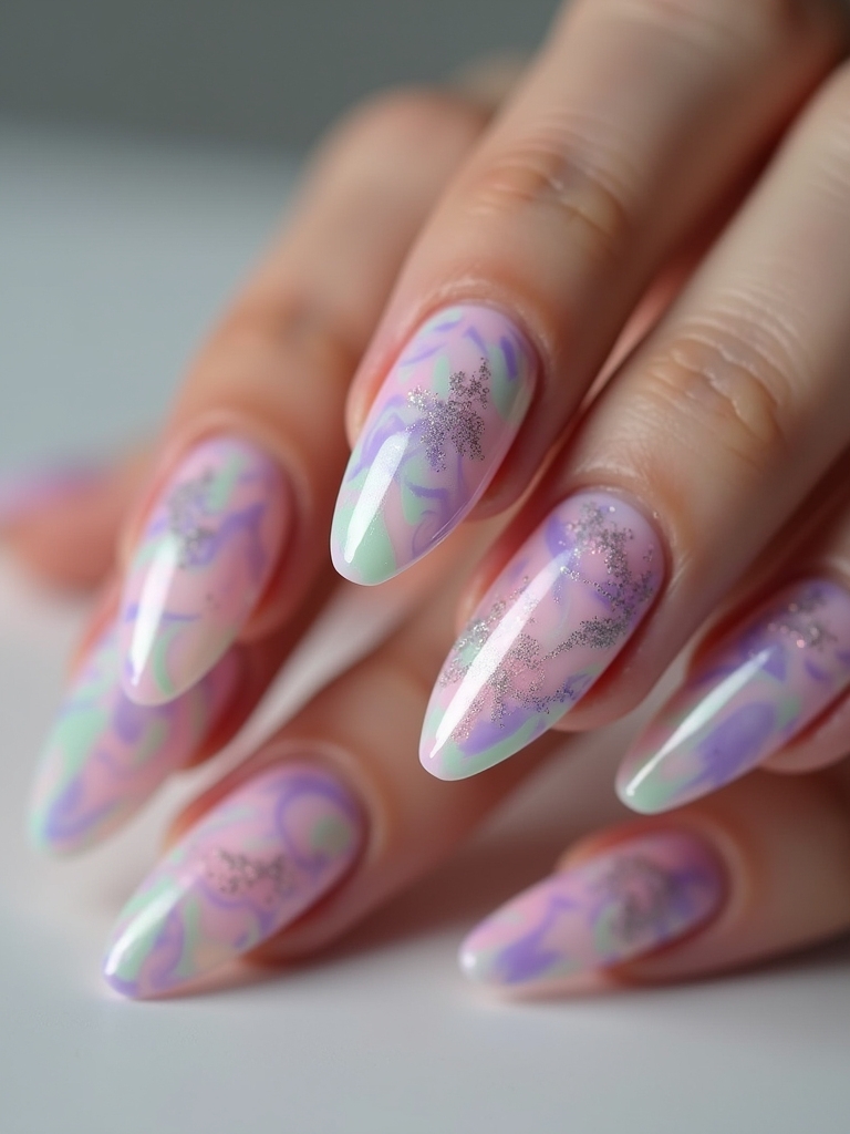 artistic brushstroke ballerina nails