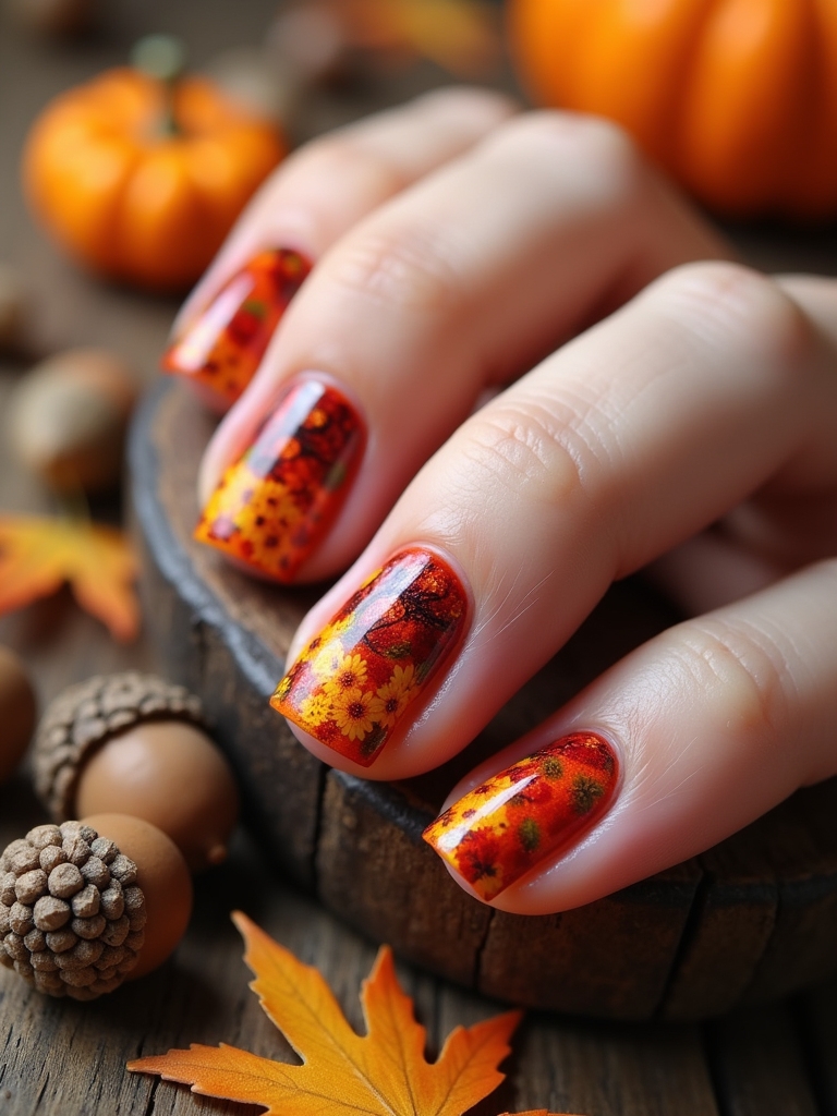 autumn floral nail designs