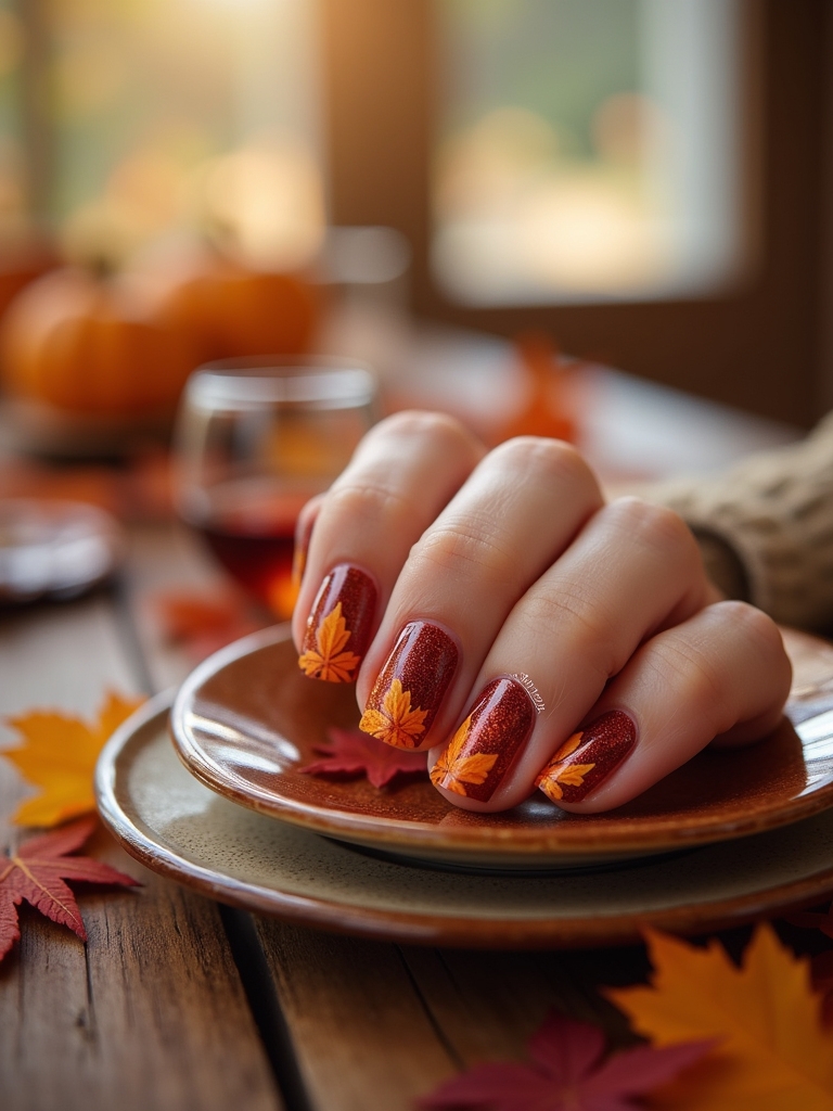 autumn maple leaf nails
