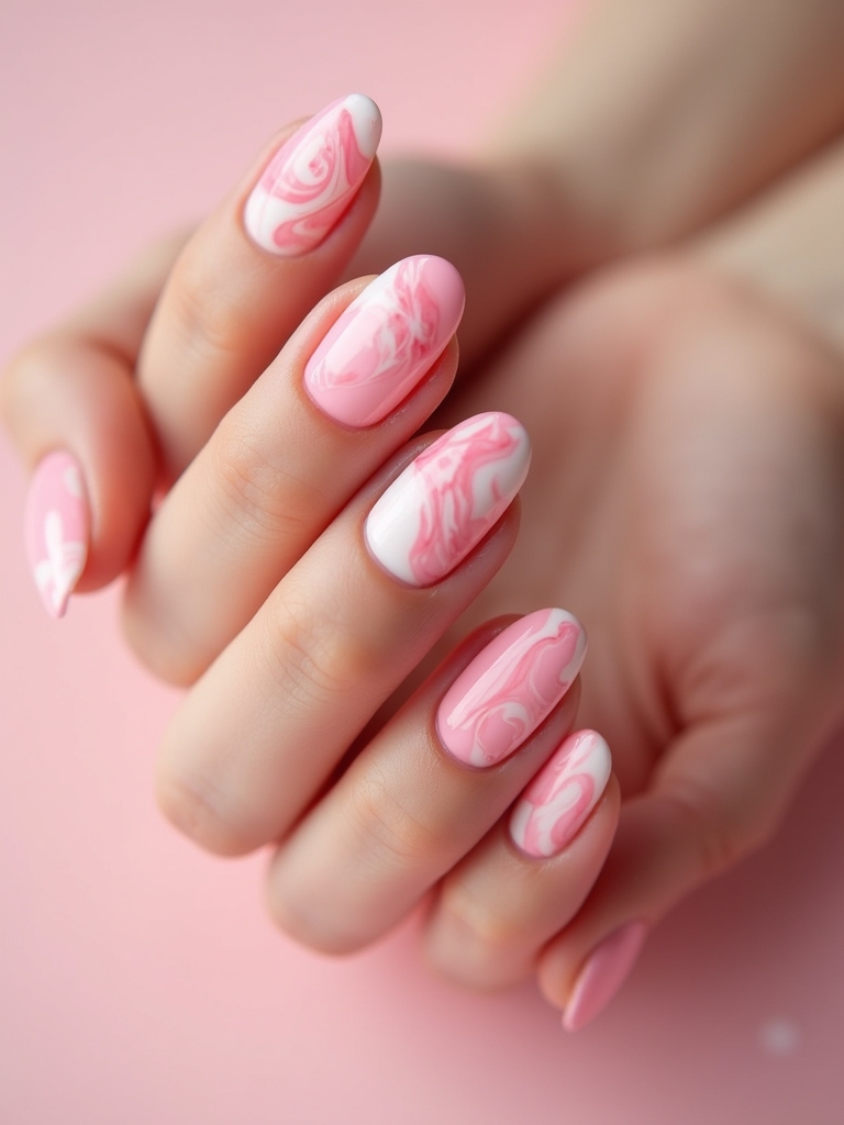 baby pink marble manicure