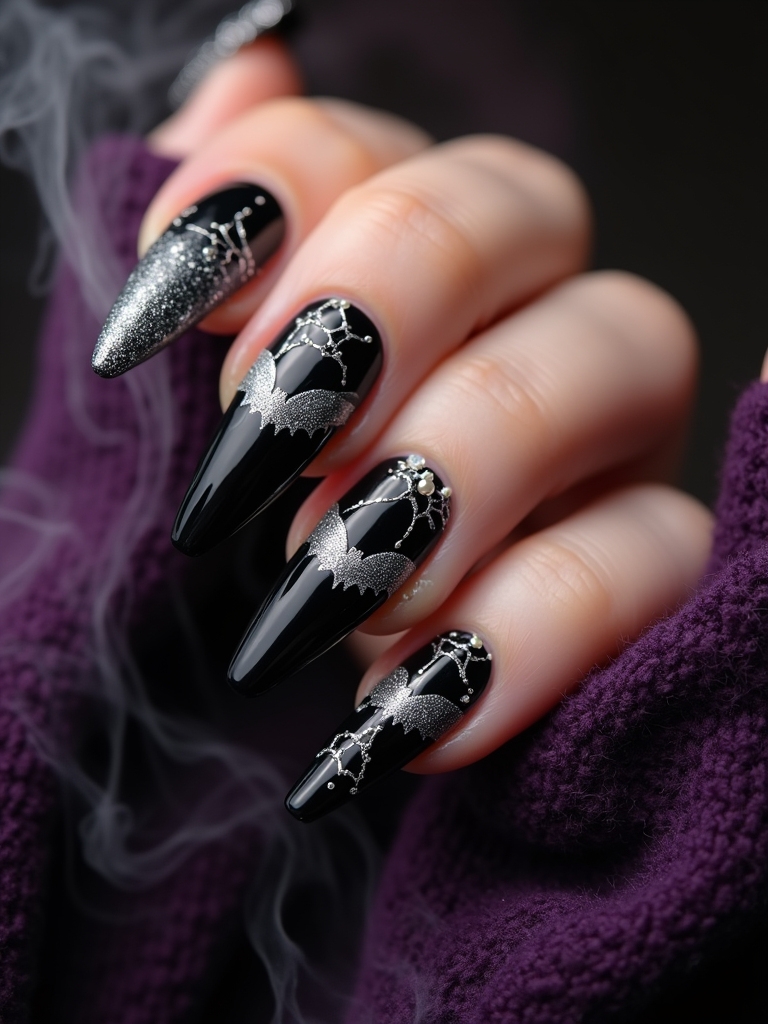 bat themed halloween nail art