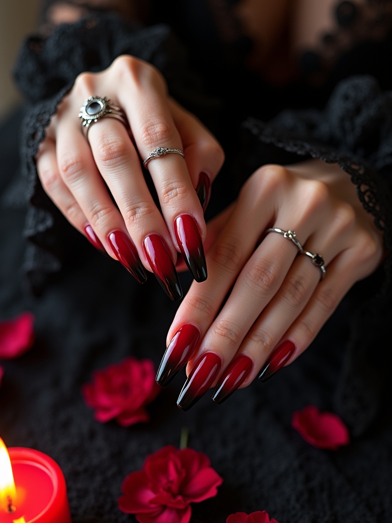 blood red ombr nails