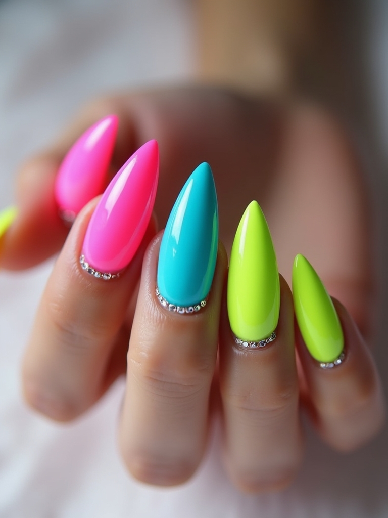 bold neon ballerina nails