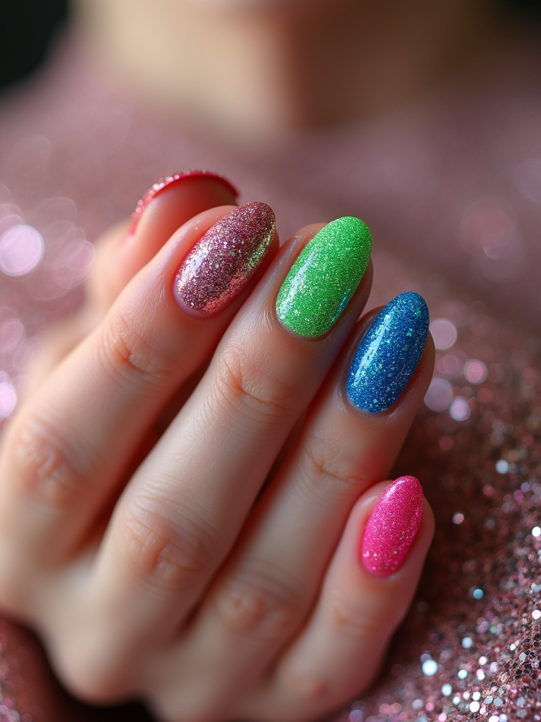 bold neon glitter nails