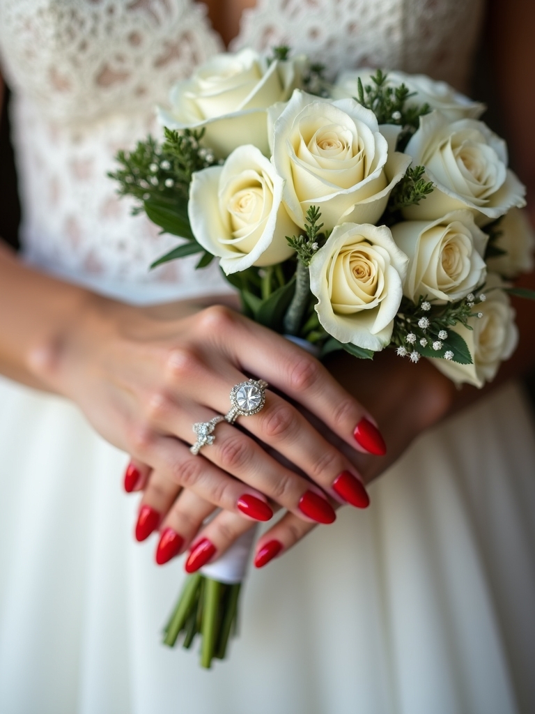 bold red bridal nails