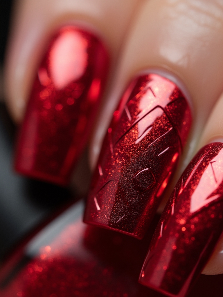 bold red chrome nails
