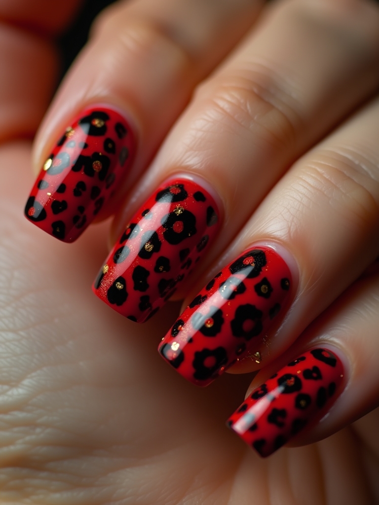 bold red leopard nails