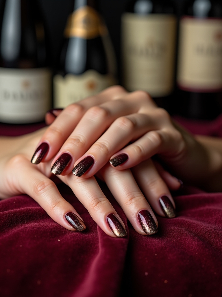 bordeaux glitter fade nails