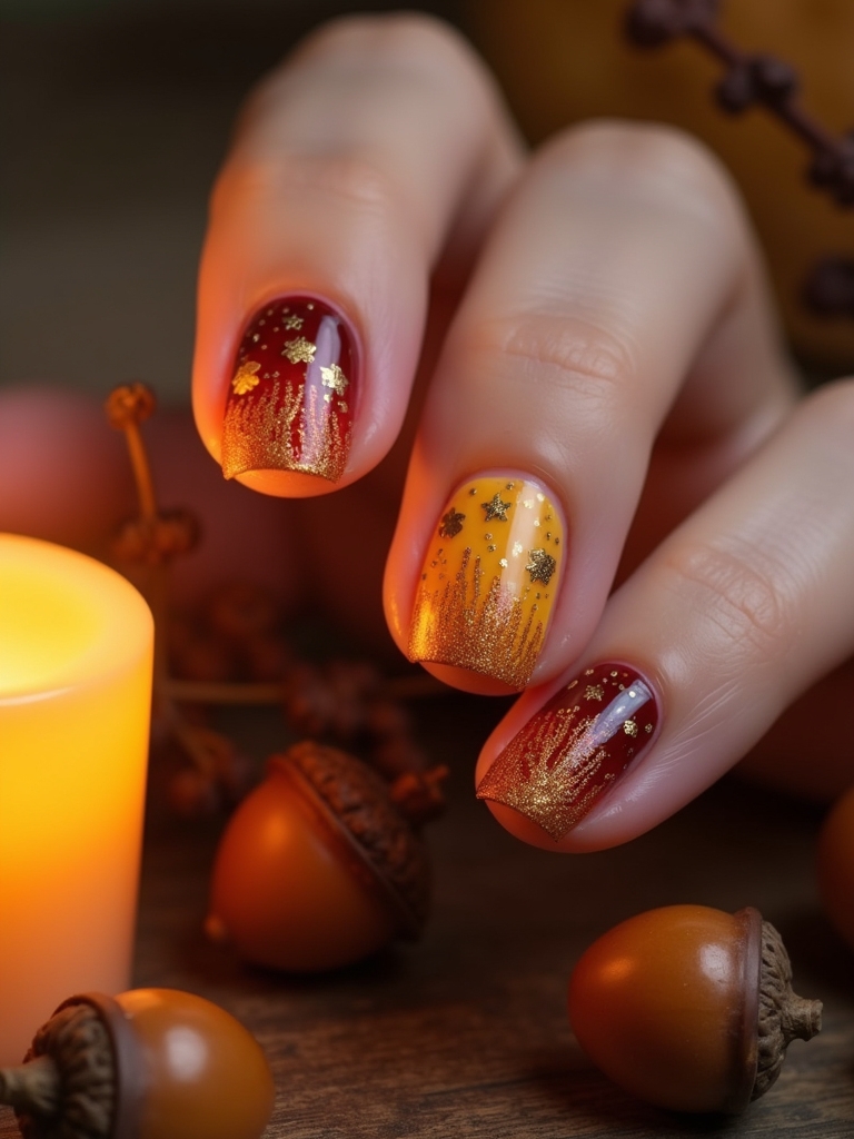celestial autumn nail design