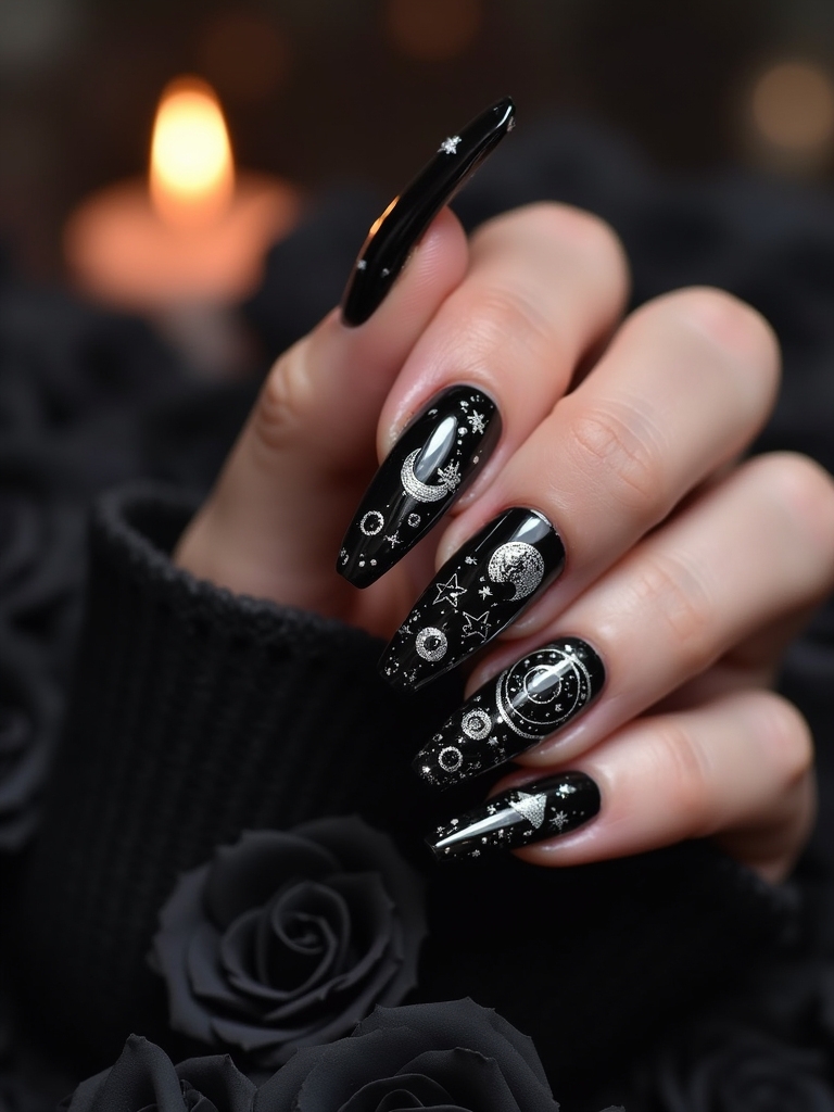 celestial themed mystic nail art