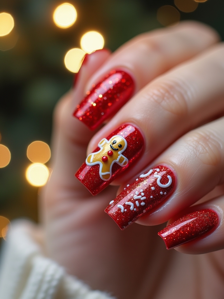 cheerful gingerbread nail art
