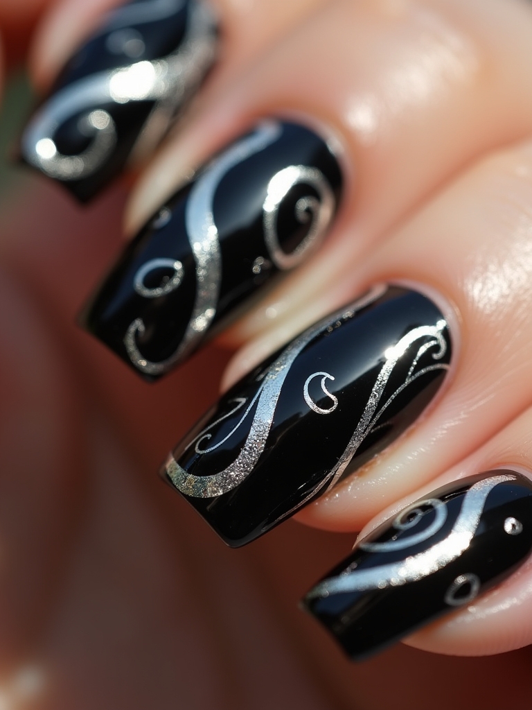 chic black chrome nails