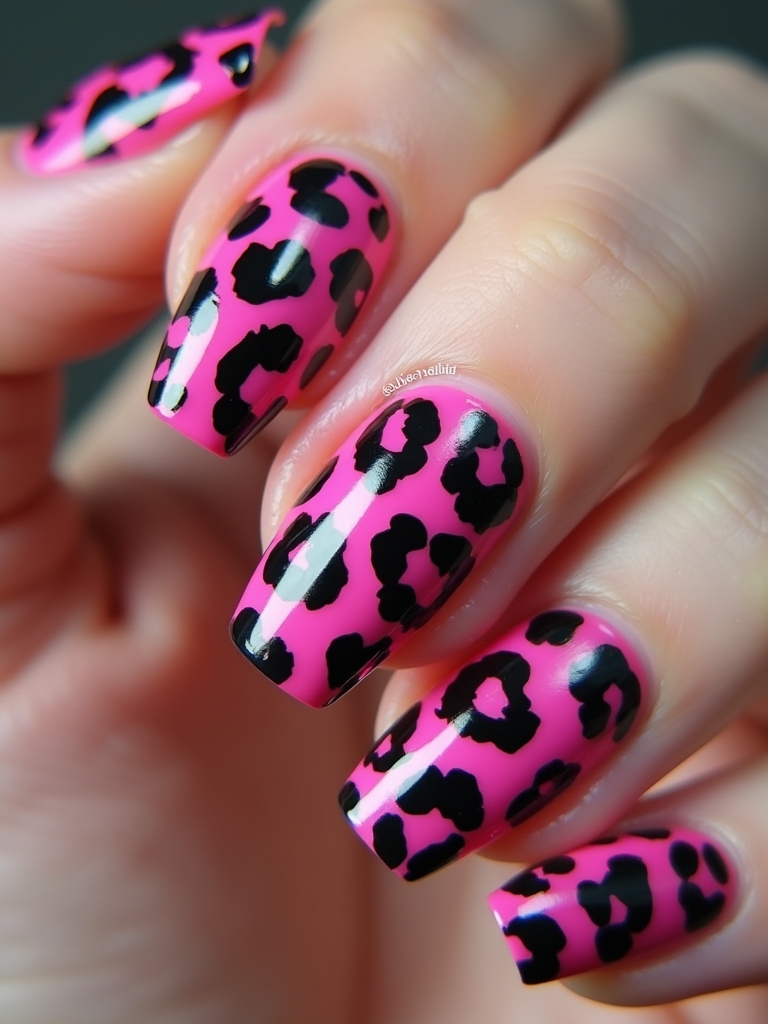 chic pink leopard nails