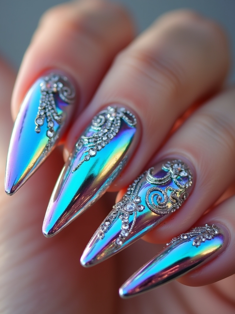 chrome stiletto nail tips