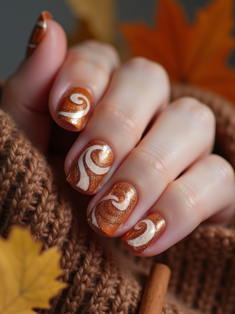 cinnamon swirl fall nails