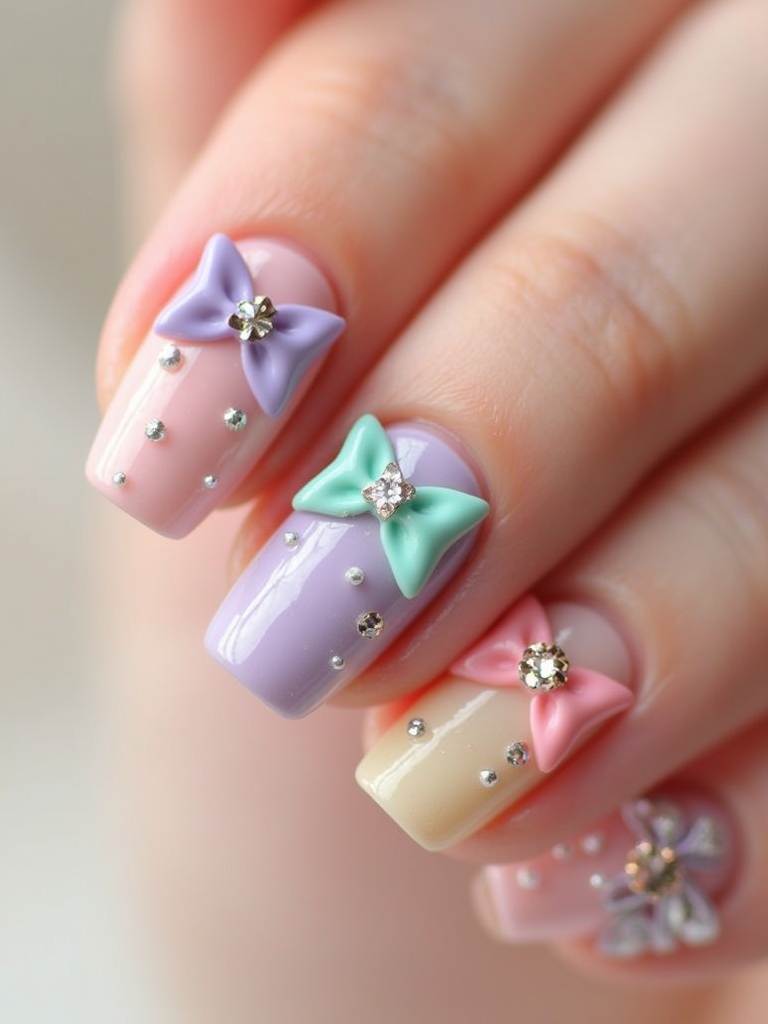 colorful bow nail designs