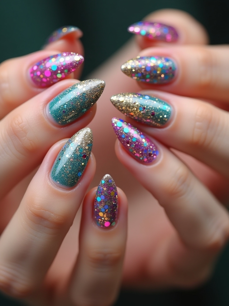 colorful glitter drip nails