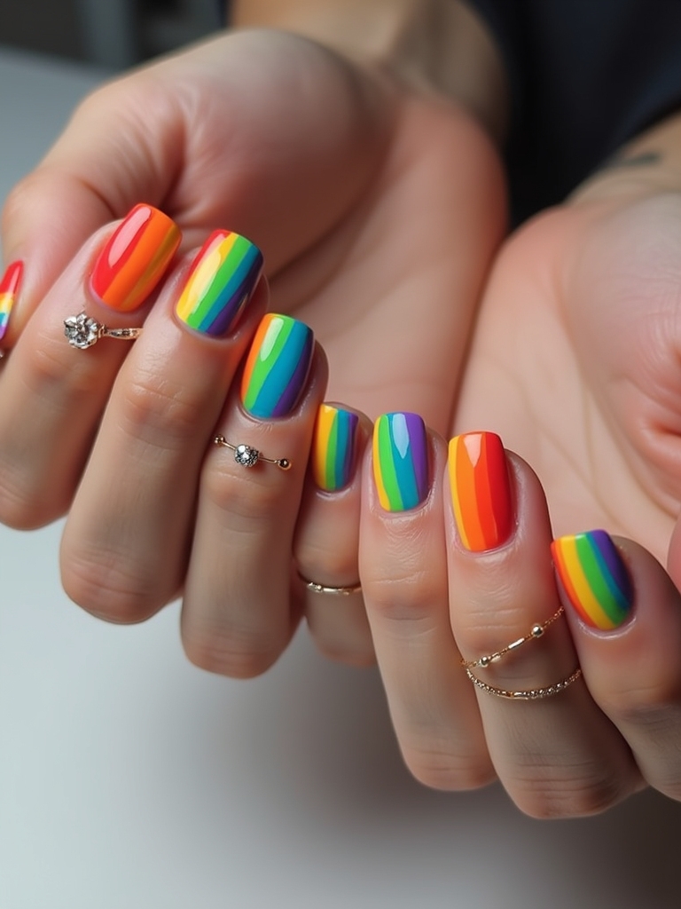 colorful rainbow nail stripes