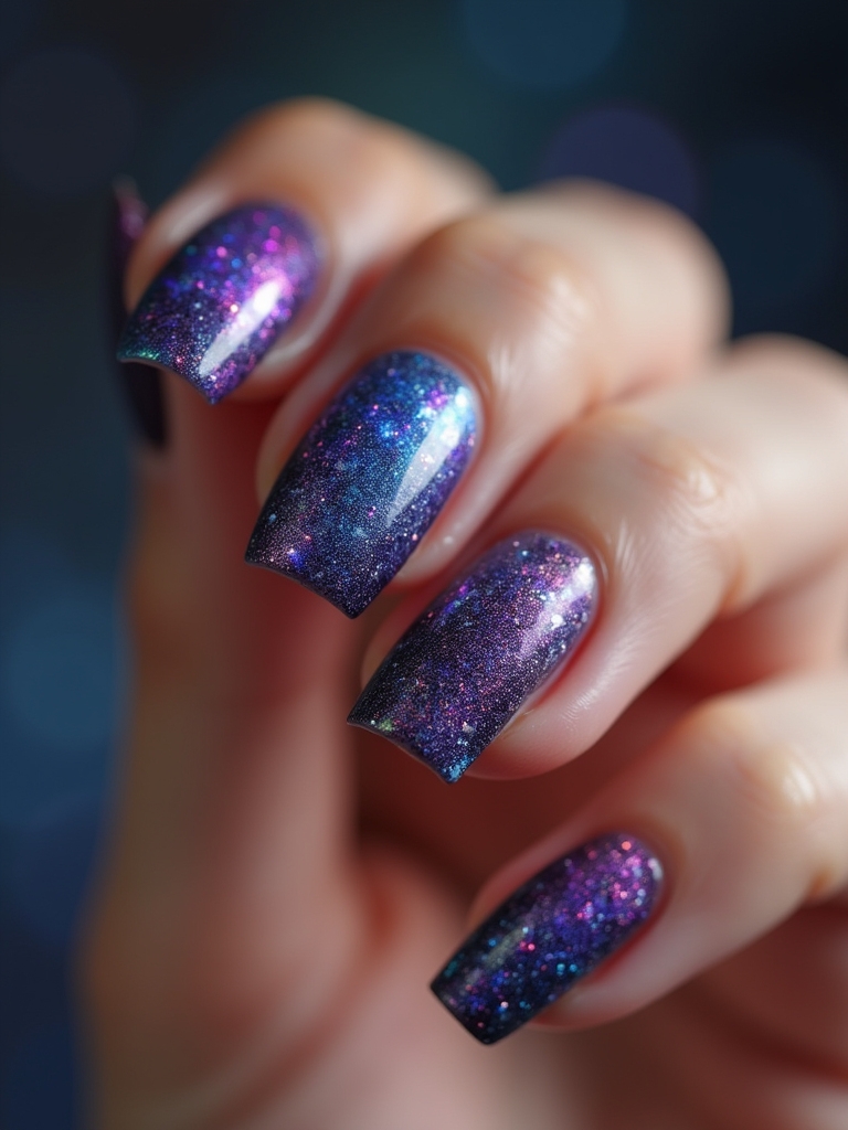 cosmic glitter galaxy nails