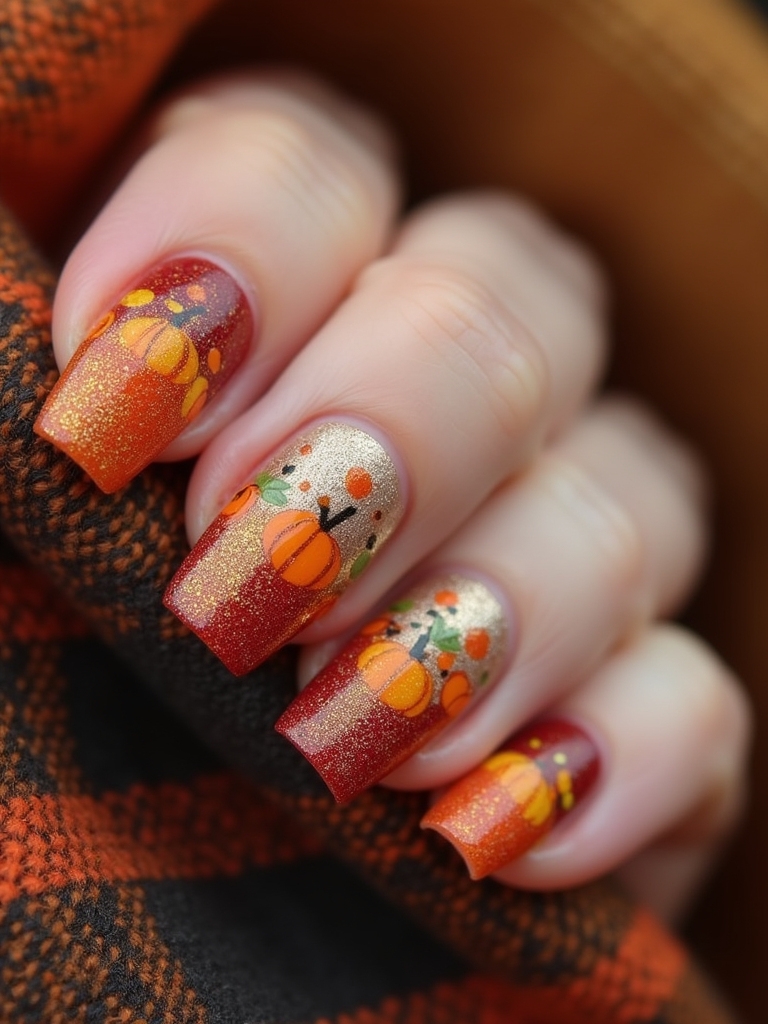 cozy thanksgiving plaid nails