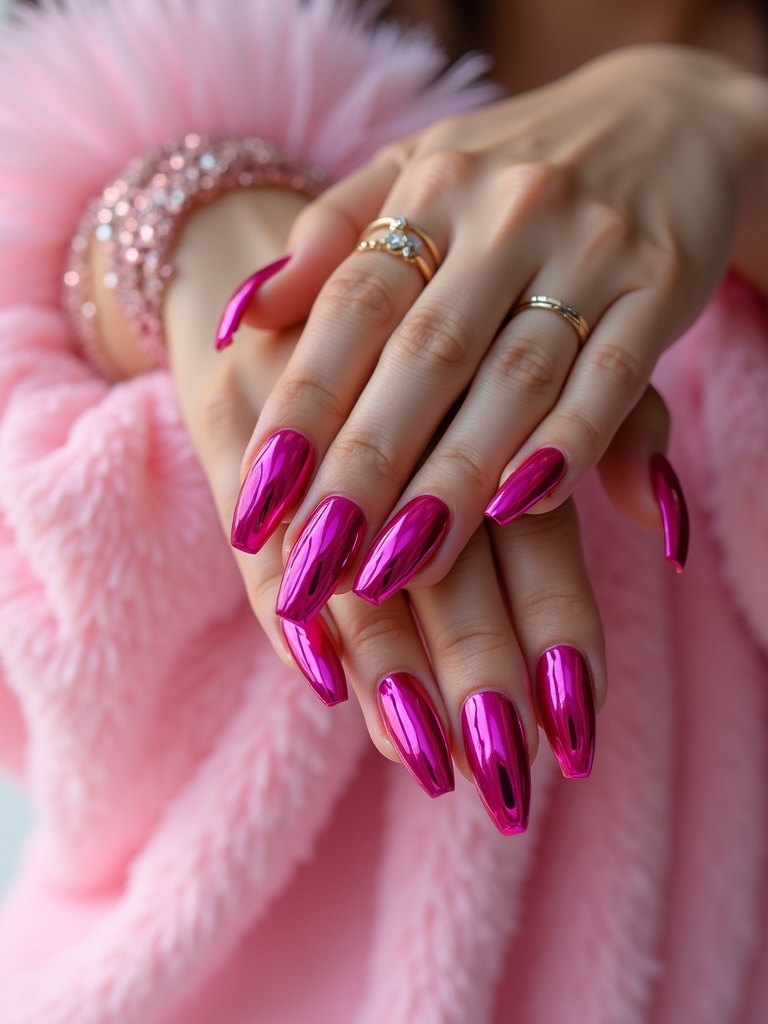creative pink chrome nails